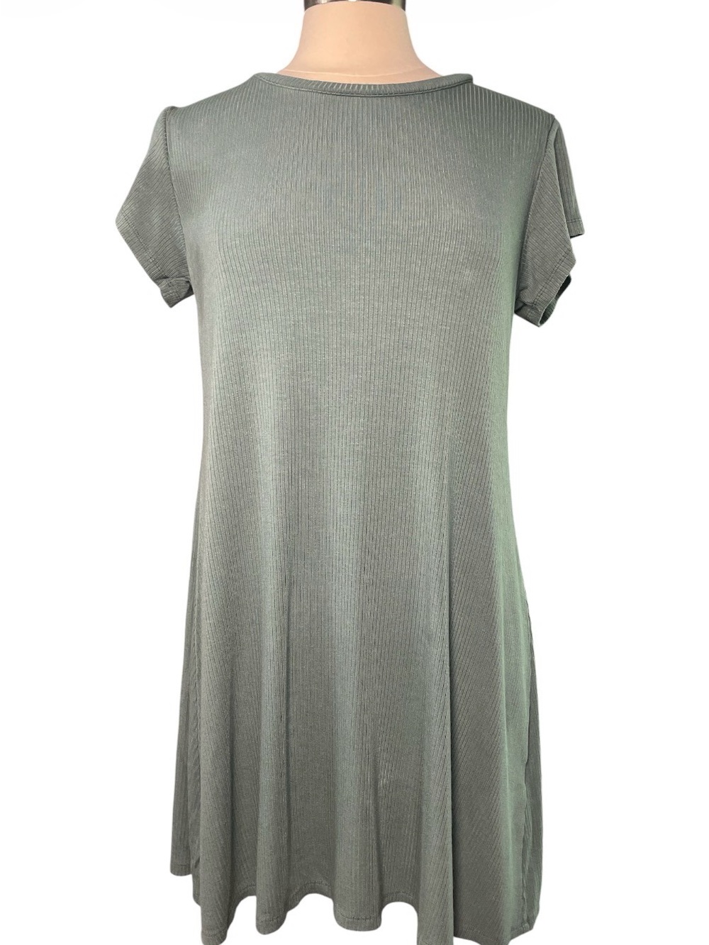 Z Supply Rib Stretch Knit Short Sleeve Dress - Sage Green Size Large